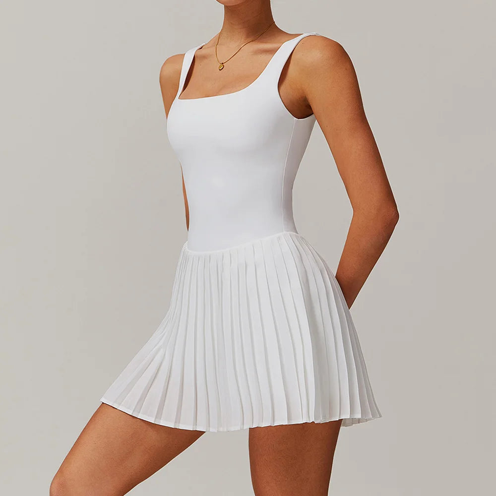 Yoga Set Naked Tennis Dress Women's Jumpsuit Bottom anti Glare Fitness Clothes Sports Running Pockets Pleated Skirt Sports Dress