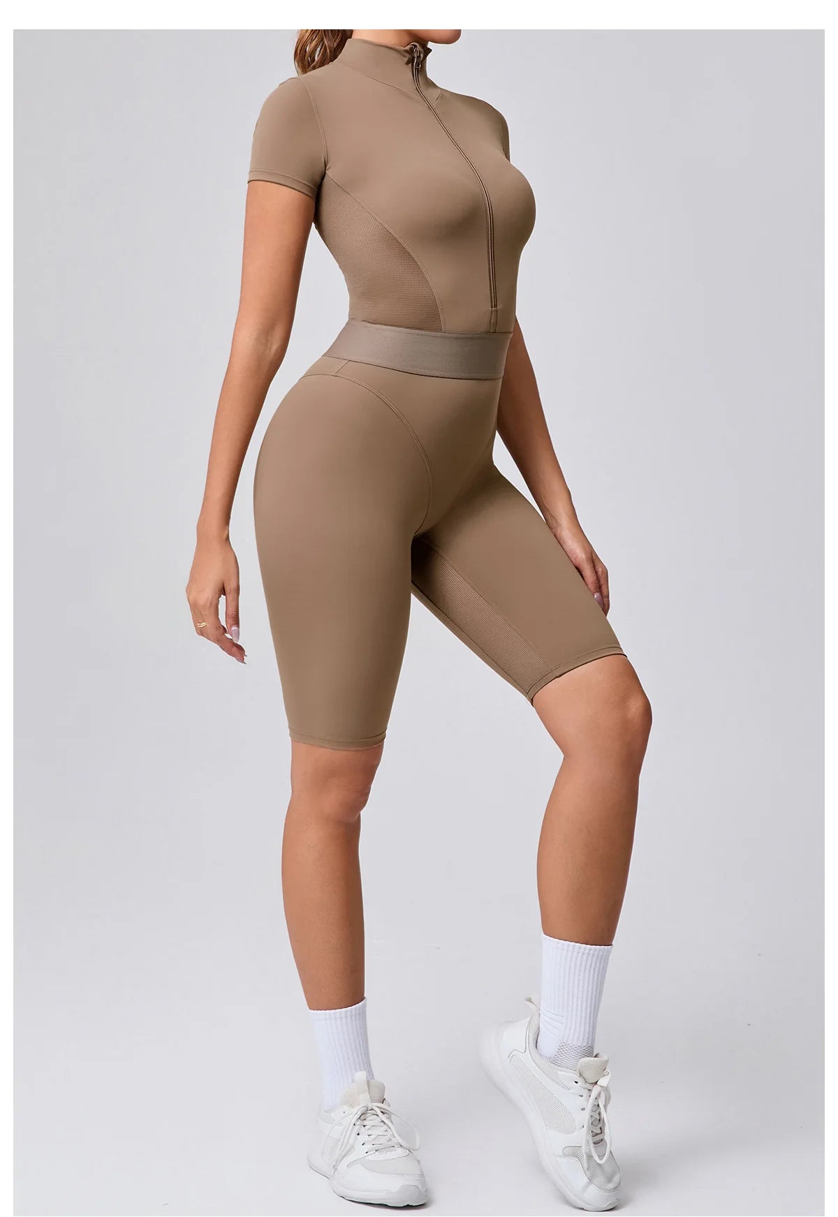 Women's Tracksuit Jumpsuits One-Piece Suit Zipper Short SleevesYoga Set Gym Push Up Workout Clothes Fitness Bodysuit Sportswear