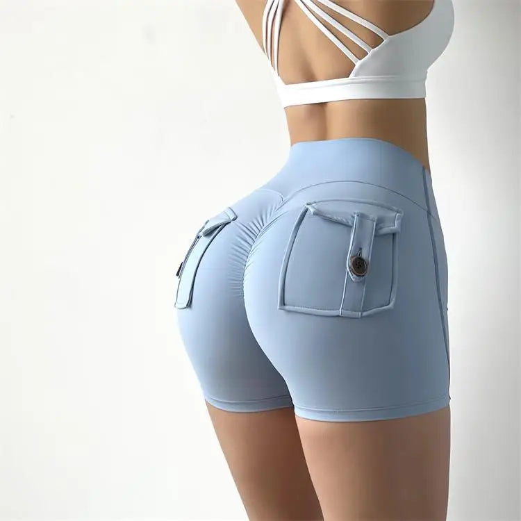 Summer Sports Shorts Pockets Women Gym Leggings Women Scrunch Butt Workout Shorts Cycling Shorts Push Up Yoga Pants Butt Shorts