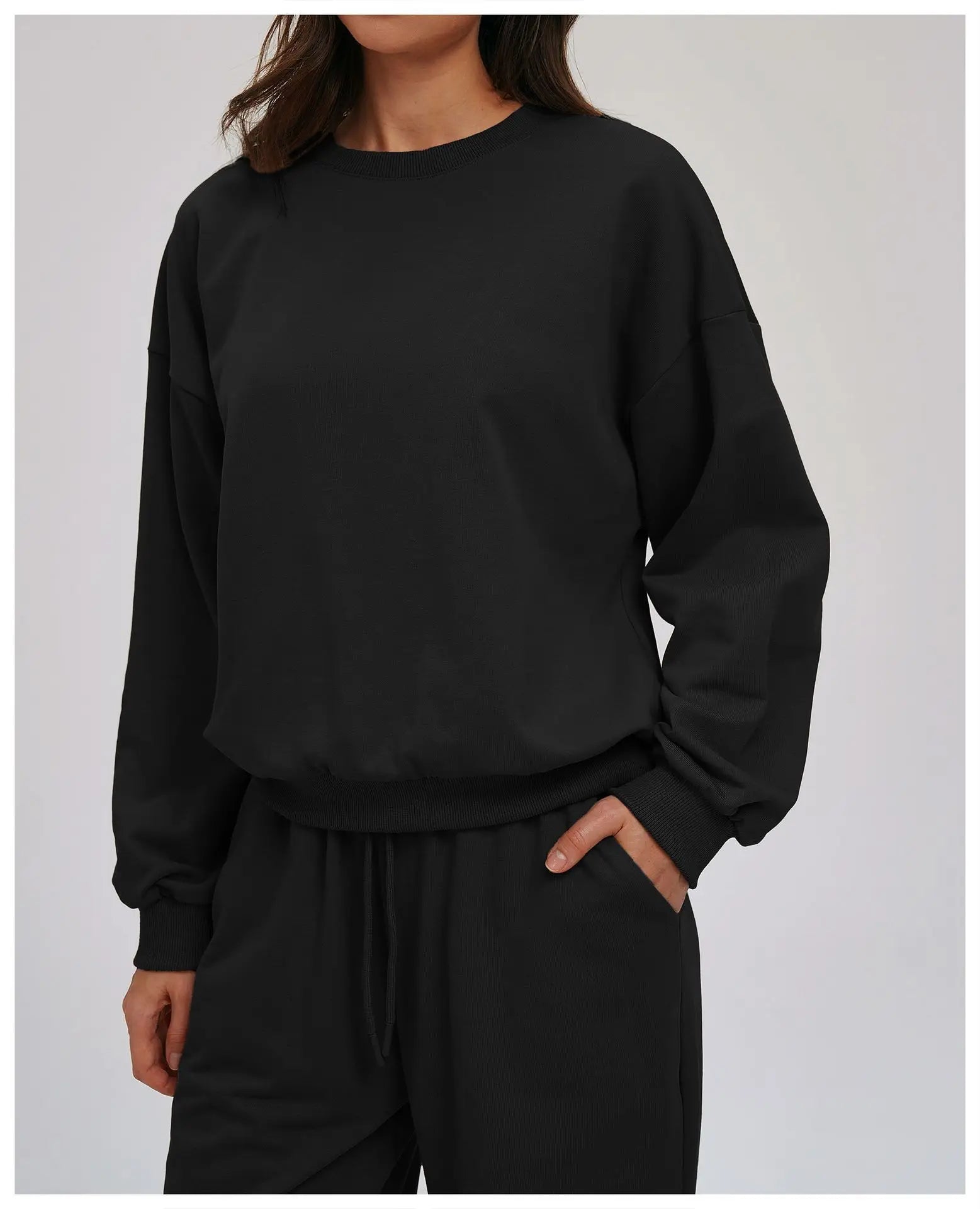 Knitted Round Neck Sports Hoodie for Women Long Sleeves for Outerwear Casual Loose Hoodie Running Top Fitness Sportswear