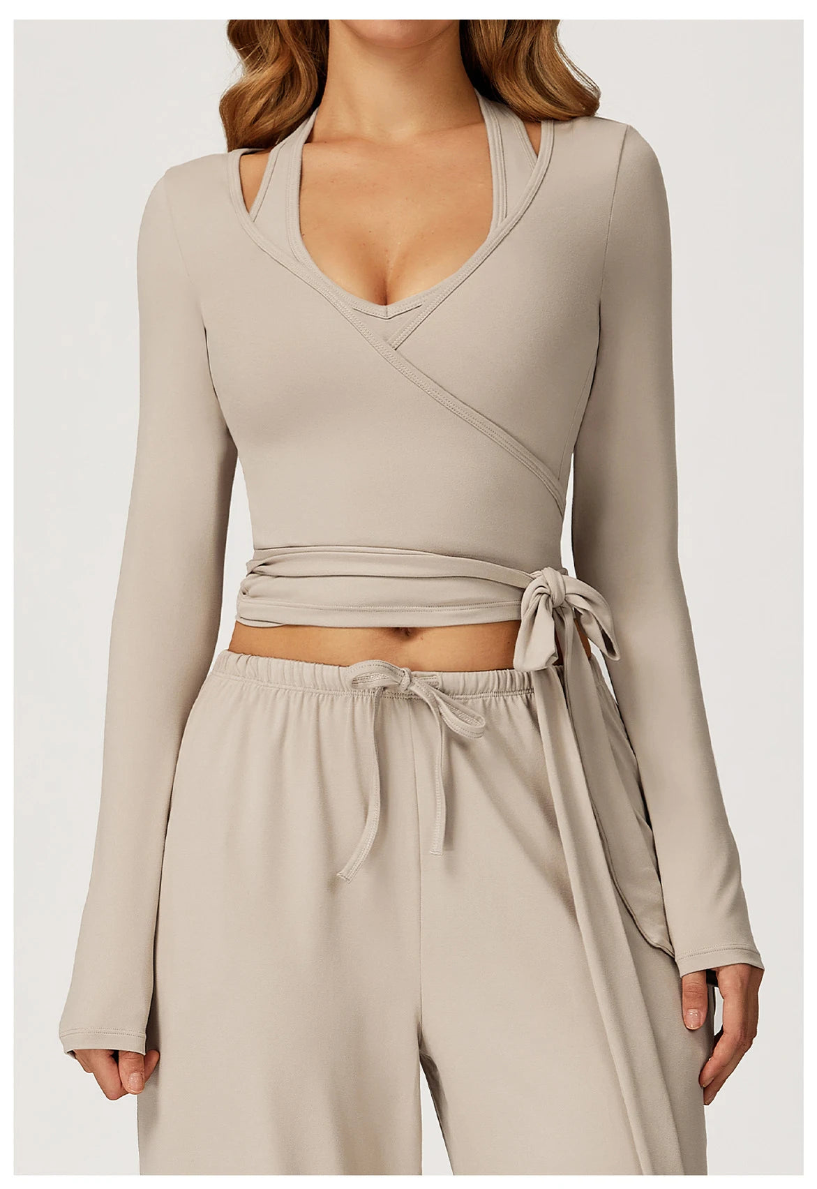Women Yoga Crossover Strap Long Sleeve Cover-up T-shirts Pilates Running Outdoor Sports Loose Tops Breathable Soft Gym Fitness