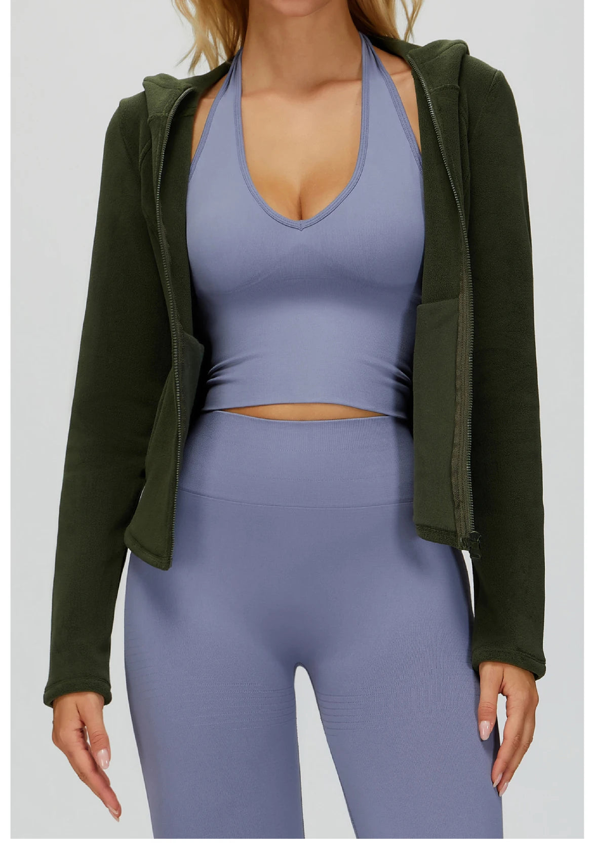 Winter Hooded Jacket for Women Yoga Long Sleeved With Plush Slim Fit Pocket Zipper Jacket Outdoor Casual Sports Warm Jacket