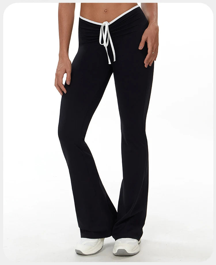 Bell-bottoms Women Yoga Leggings Drawstring Fitness Wide Leg Pants Gym Running Cycling Pants Sports High Waist Workout Leggings