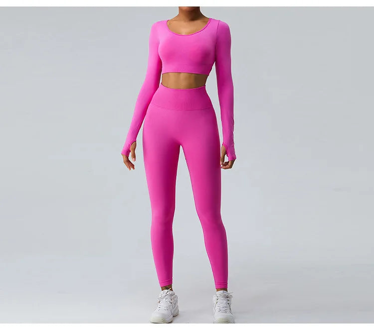 Sexy Women's Backless Shirt Seamless Crop Top Fitness Shirts Long Sleeve Gym Workout Sports Top Woman Front Yoga Tops Activewear