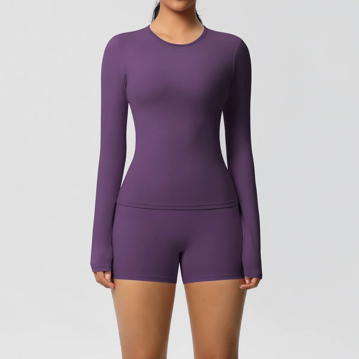 Yoga Clothes Set 2 Piece Gym Sports Shorts Set Women Long Sleeved High Waist Shorts Fitness Suit Running Workout Tracksuit