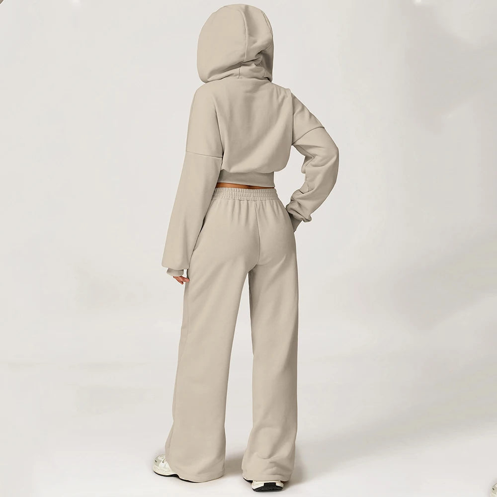 Winter Hooded Sweatshirt Set 2 Pieces Women's Clothes Casual Outdoor Loose Yoga Set Women's Casual Running Sportswear