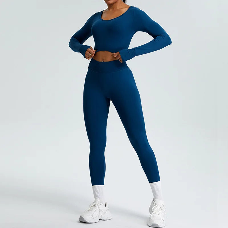 Yoga T-shirts Women Crop Top Solid Sports Top Long Sleeve Seamless Running Shirts Exposed Navel Quick Dry Fitness Gym Sport Wear