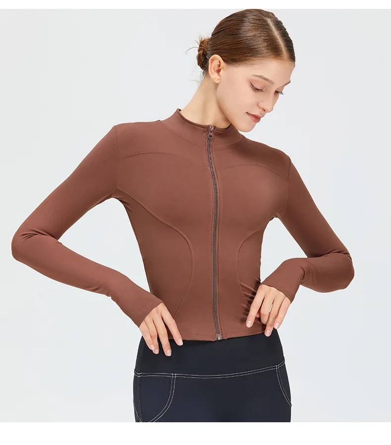 Zipper Jacket Women Sports Long Sleeve Push Up Fitness Yoga Shirt Gym Top Activewear Running Coats Workout Clothes Woman Jacket