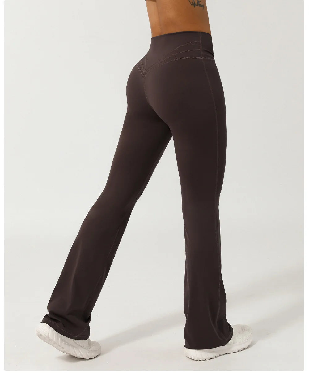 Women Yoga Bell-bottoms Tight Lifting High Waist Tights Cross Waist Sport Flared Pants Gym Running Breathable Fitness Leggings