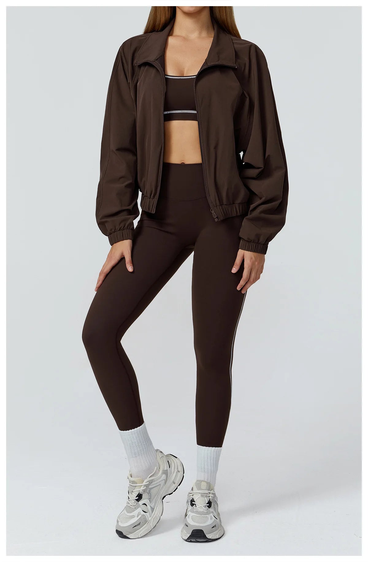 New Quick Drying Stand Up Collar Sports Jacket Women's Zipper Top Windproof Outdoor Running Fitness Long Sleeved Yoga Jacket