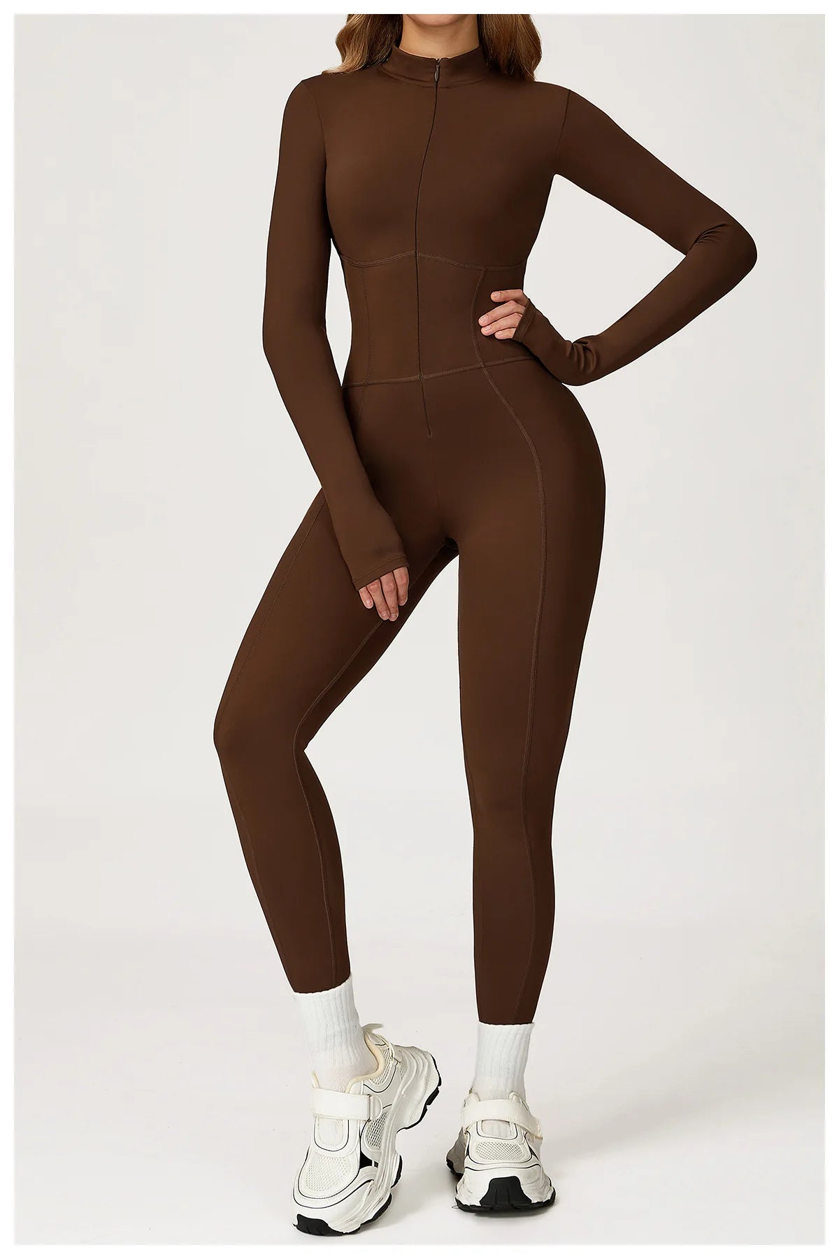 Yoga Overalls Long Sleeved Women's Sportswear Gym Boilersuit Zipper Jumpsuits Workout High-intensity Fitness Skin-tight Garment