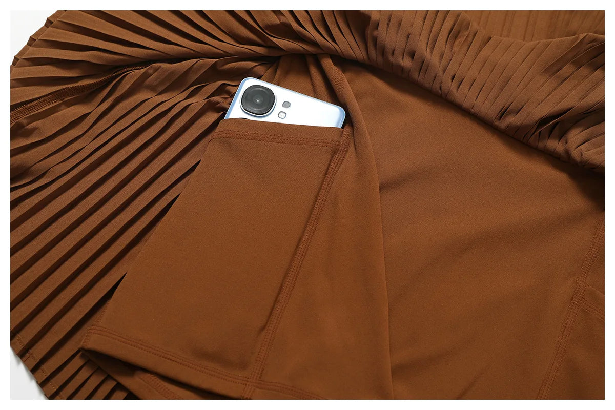 Women Pleated Sports Tennis Skirts Women High Waist Yoga Fitness Short Skirt With Pockets Gym Golf Loose Mini Skirt With Pockets