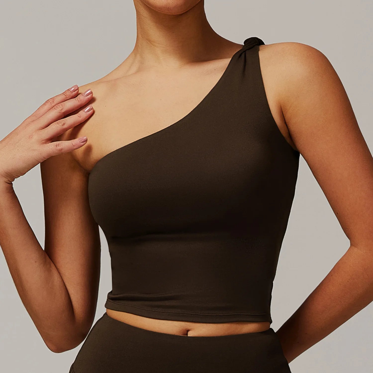 Single Shoulder Tank Top Women Gym Women Sports Underwear Push Up Crop Top Fitness Bra Breathable Running Athletic Sportswear