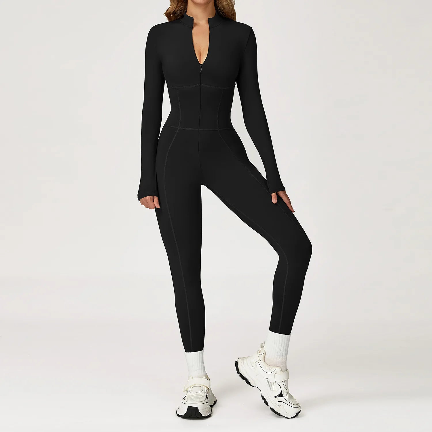 Yoga Overalls Long Sleeved Women's Sportswear Gym Boilersuit Zipper Jumpsuits Workout High-intensity Fitness Skin-tight Garment