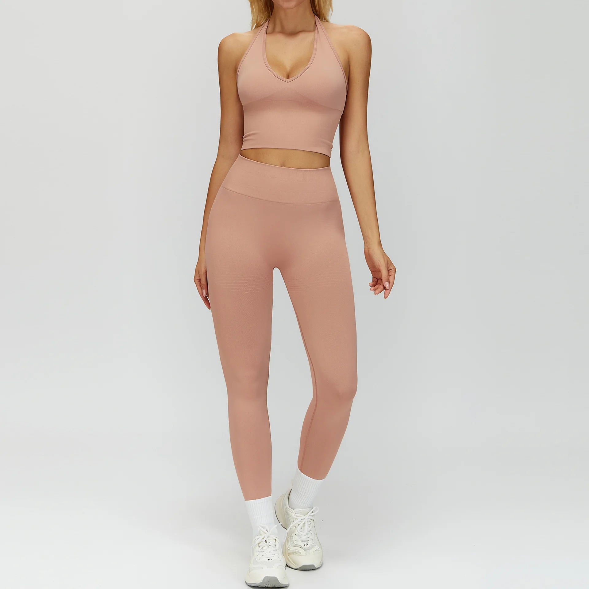 2PCS Seamless Women Tracksuit Yoga Set Workout Outfit Sportswear Gym Clothing Fitness Long Sleeve High Waist Legging Sports Suit