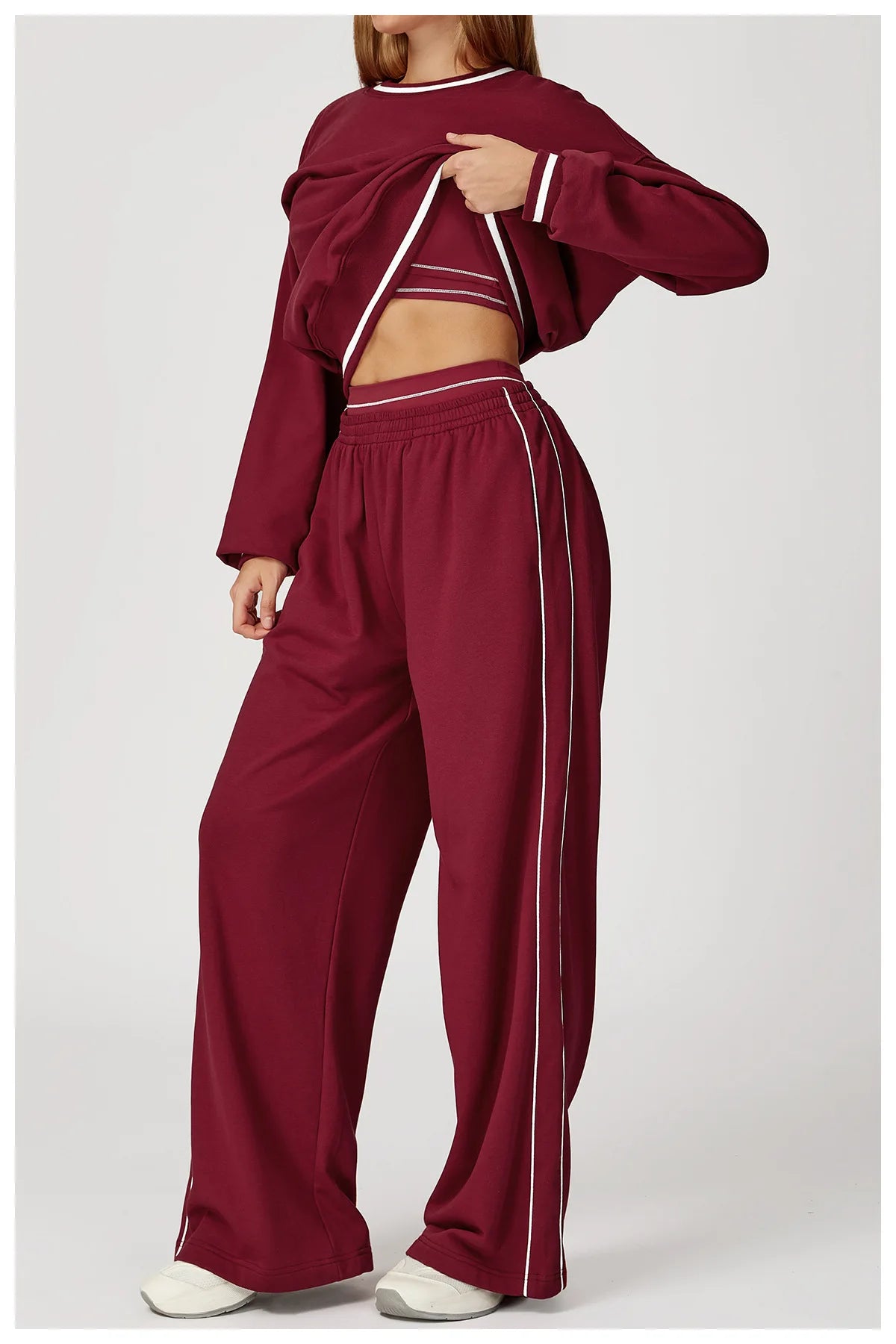 New Color Blocking Hoodie for Women Long Sleeved Loose Round Neck Top Fashionable Hoodie Outdoor Casual Running Sports Top