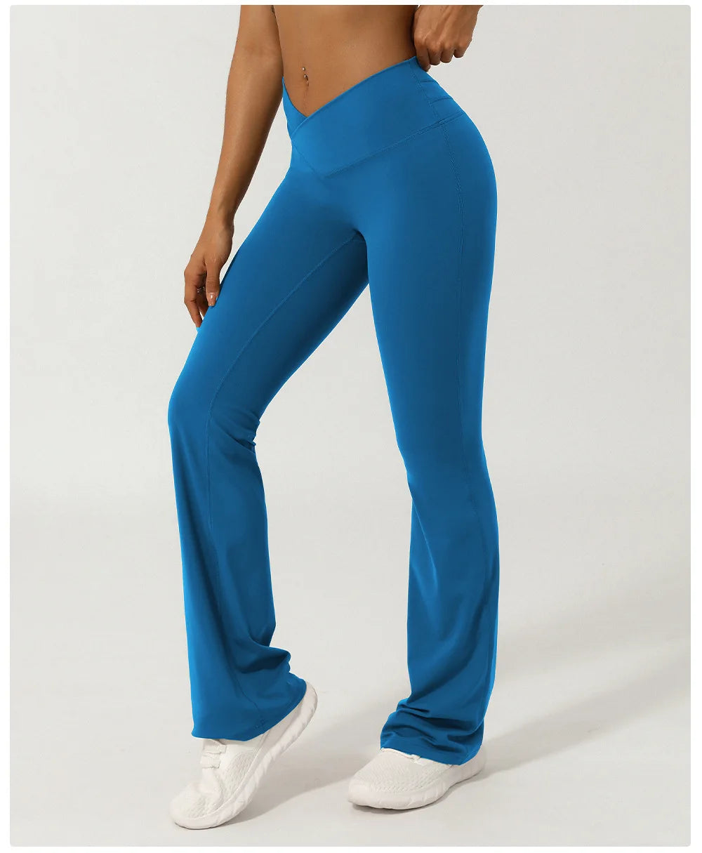 Women Yoga Bell-bottoms Tight Lifting High Waist Tights Cross Waist Sport Flared Pants Gym Running Breathable Fitness Leggings