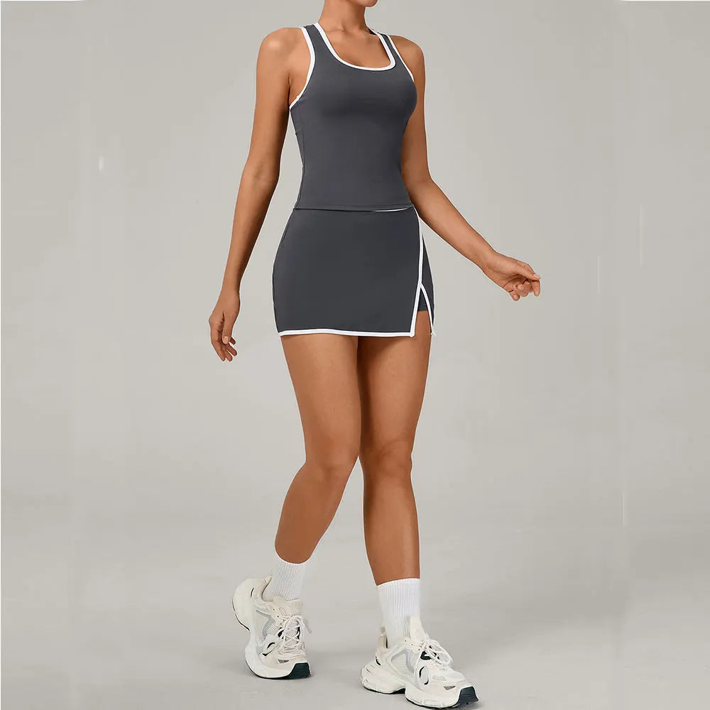 Yoga Set 2PCS Women Tracksuit Sexy Sport Bra High Waist Yoga Short Skirt Gym Clothes Fitness Sleeveless Workout Suit Sporstwear