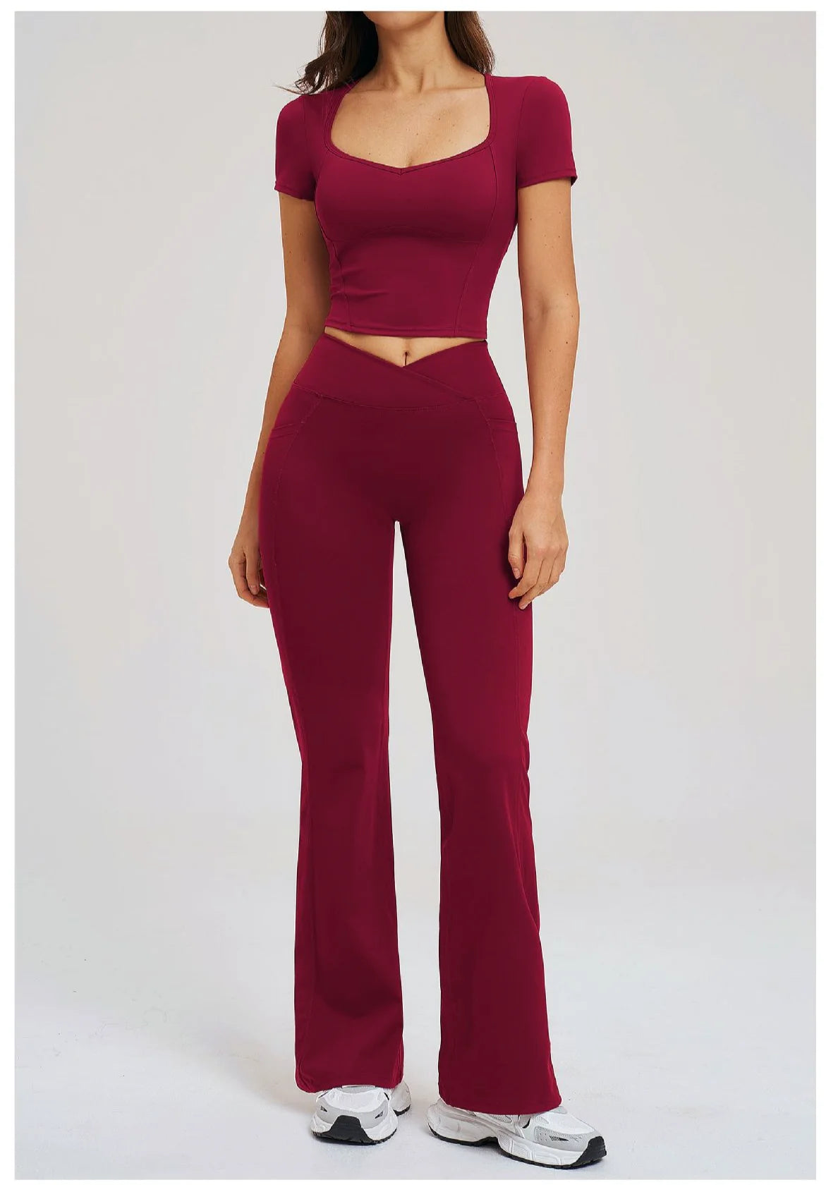 Yoga Set 2 Pieces Gym Clothes Sportswear Yoga Outfits For Women Fitness Short Sleeve Crop Top Tracksuits Sports Set Gym Leggings