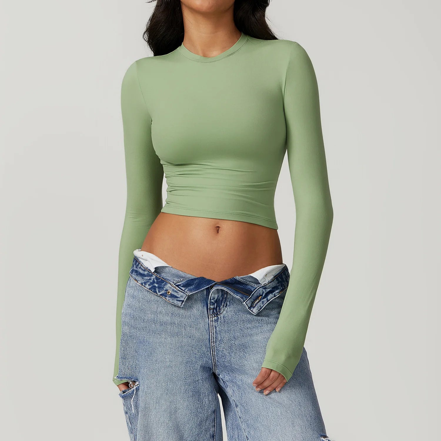 Women Yoga Shirts Crop Top Long Sleeves Shirts for Women Yoga  Long Sleeves Sports Fitness Top Push Up Gym Clothes Workout Tops