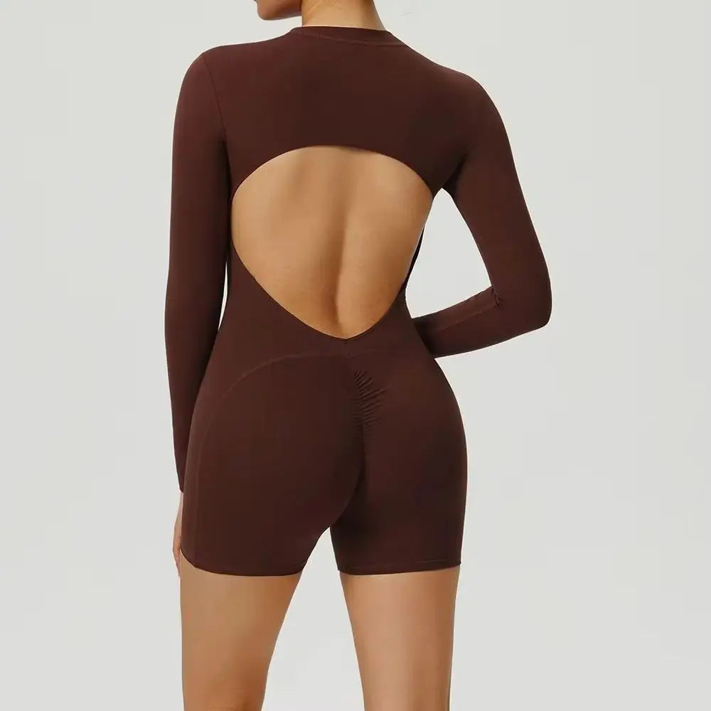 Zipper Yoga Jumpsuits Sports Overalls Fitness Long-Sleeved One-Piece Workout Romper Running Gym Tracksuits for Women Sportswear