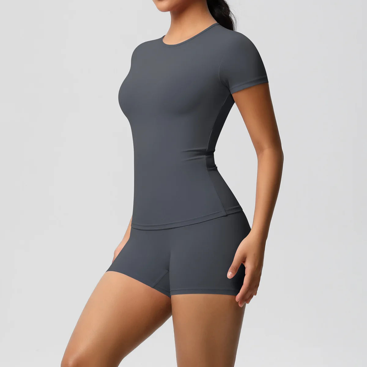 UREN 2PCS Gym Set Summer Short Sleeve Breathable Stretchy GYM Yoga Slim Fitness Active Top Women's Quick-Drying Cycling Short