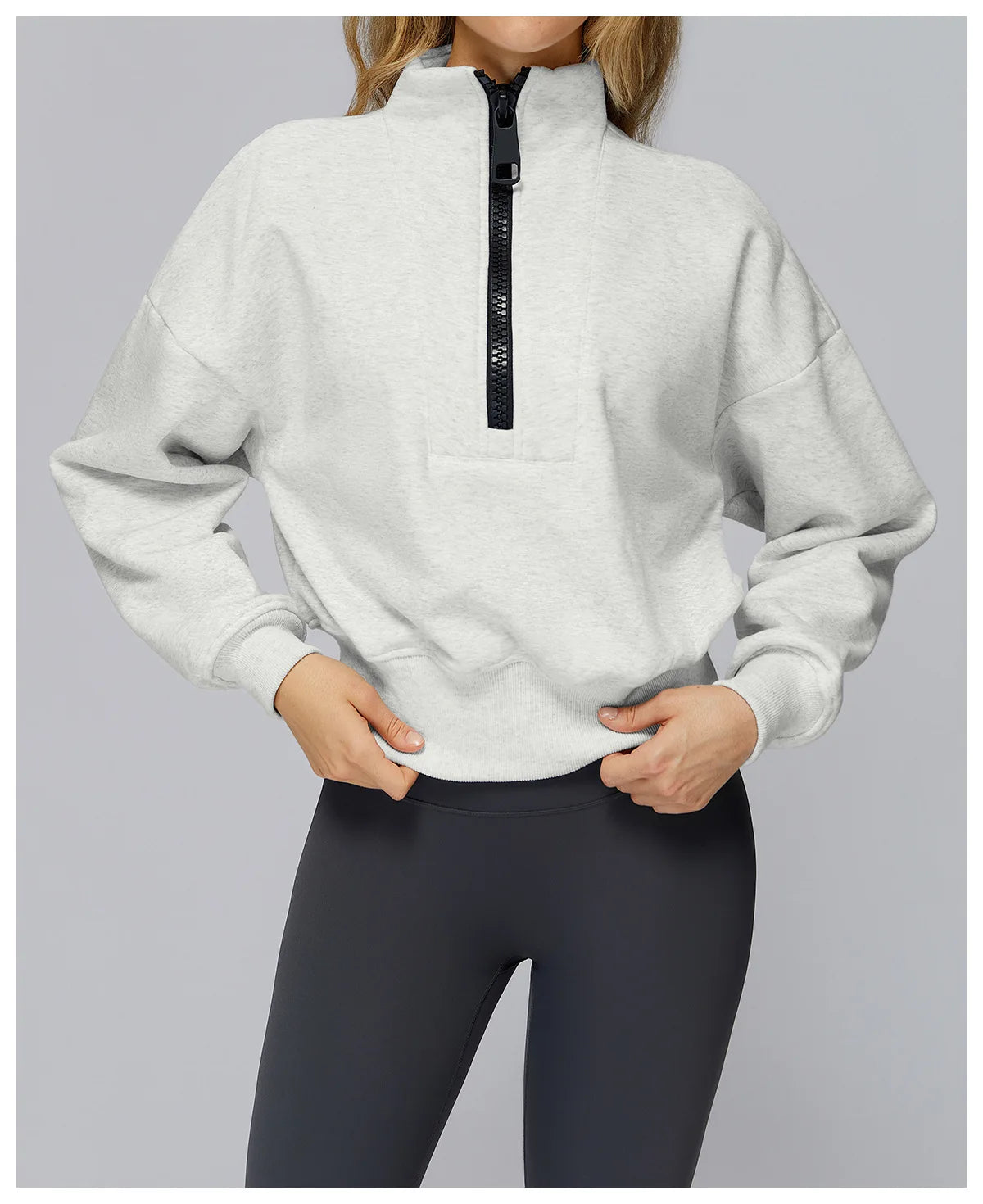 Winter Sports Hoodie Yoga Long Sleeved Women's Stand Collar Loose Windproof Hoodie Warm Long Sleeved Casual Outdoor Sports Top
