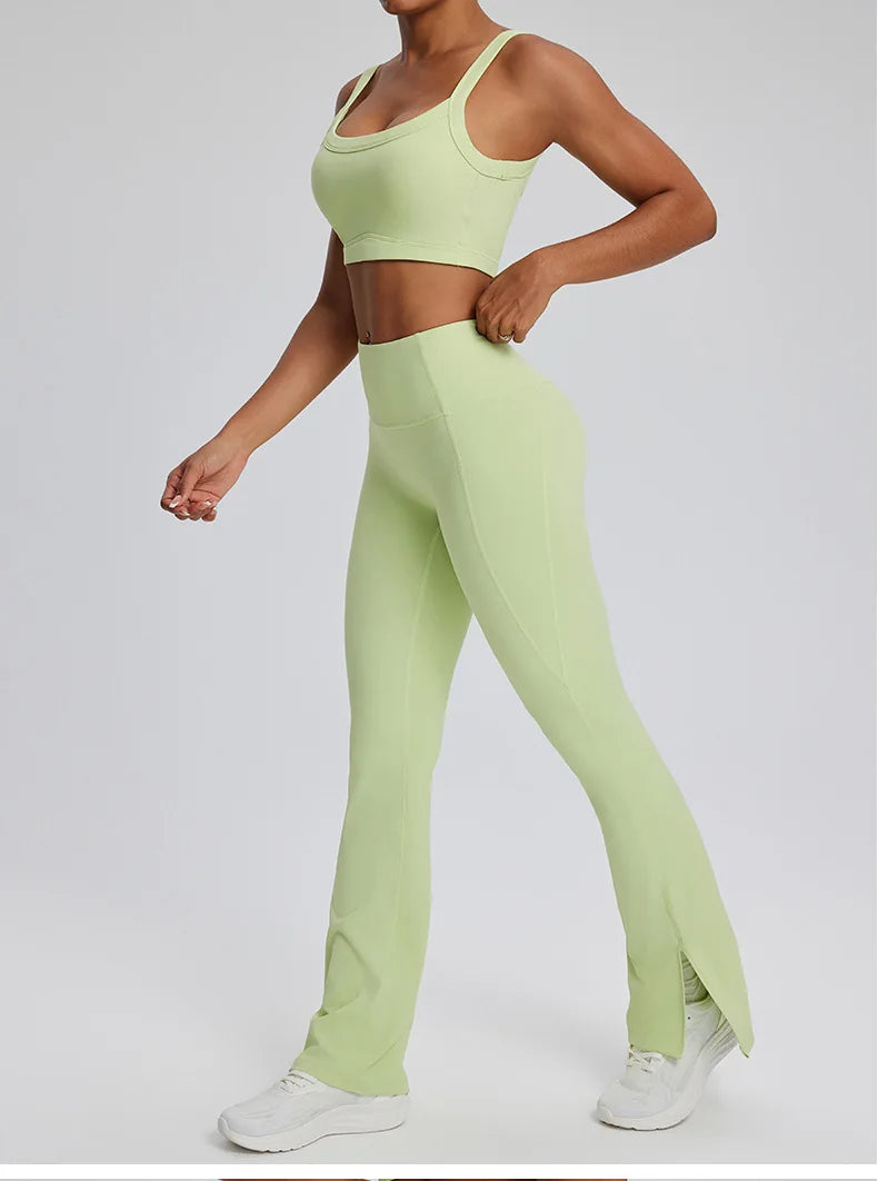 2PCS Yoga Suit Gym Set Women Clothes Running Tracksuit Workout Long Sleeve High Waist Bell-bottoms Sports Shirt Yoga Clothing