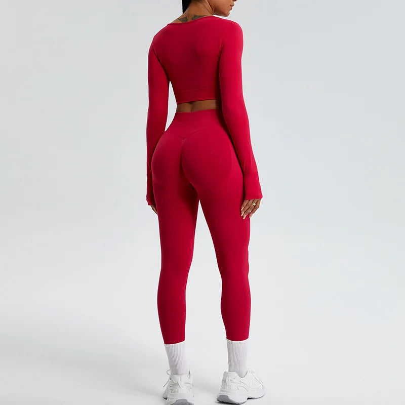 Yoga T-shirts Women Crop Top Solid Sports Top Long Sleeve Seamless Running Shirts Exposed Navel Quick Dry Fitness Gym Sport Wear