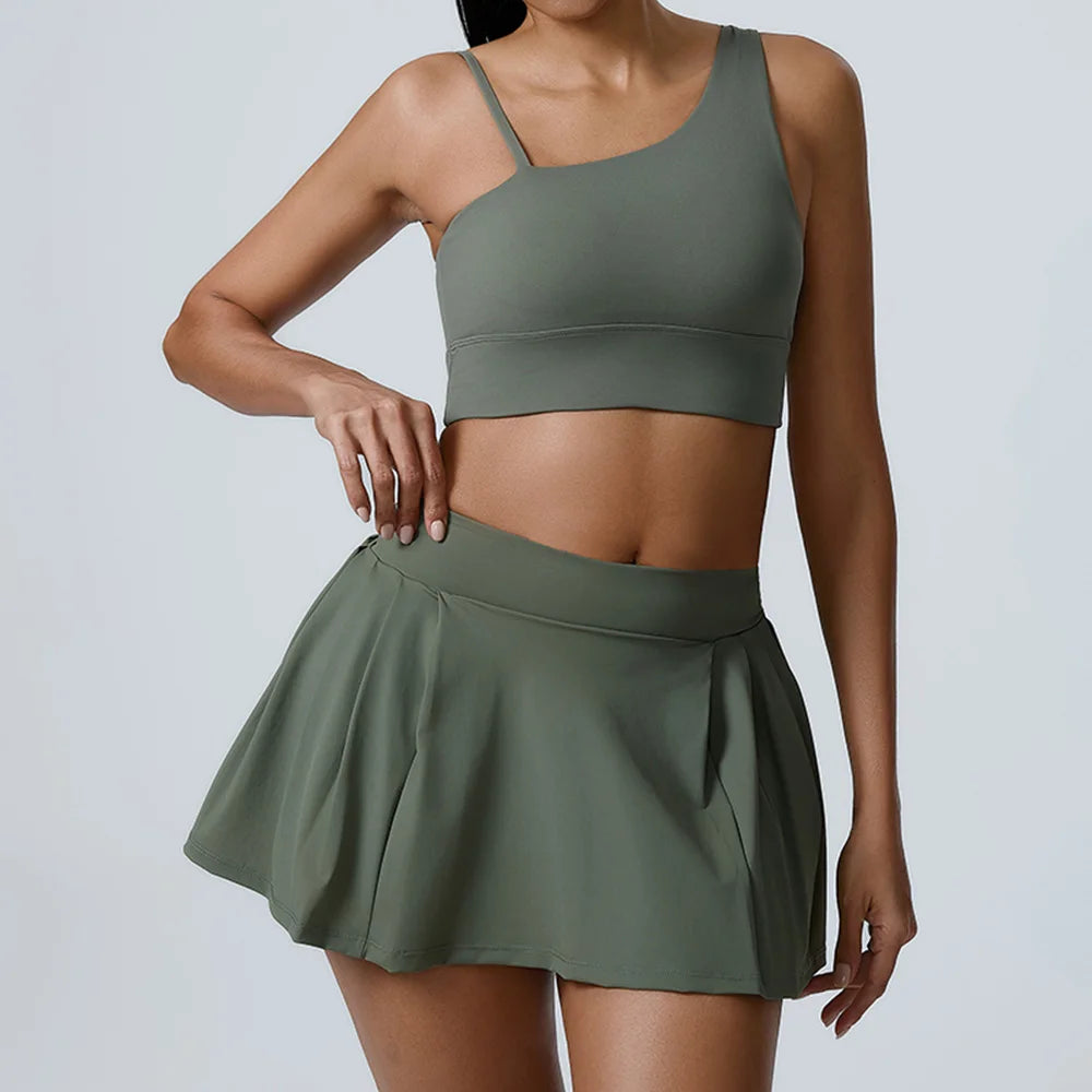 Yoga Set 2PCS Women Sport Suit Gym wear Workout Clothes Sports Crop Top Yoga Short Skirt Fitness Bra Set Breathable Gym Suits