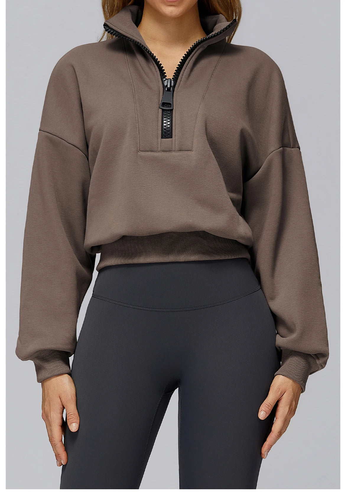 Winter Sports Hoodie Yoga Long Sleeved Women's Stand Collar Loose Windproof Hoodie Warm Long Sleeved Casual Outdoor Sports Top