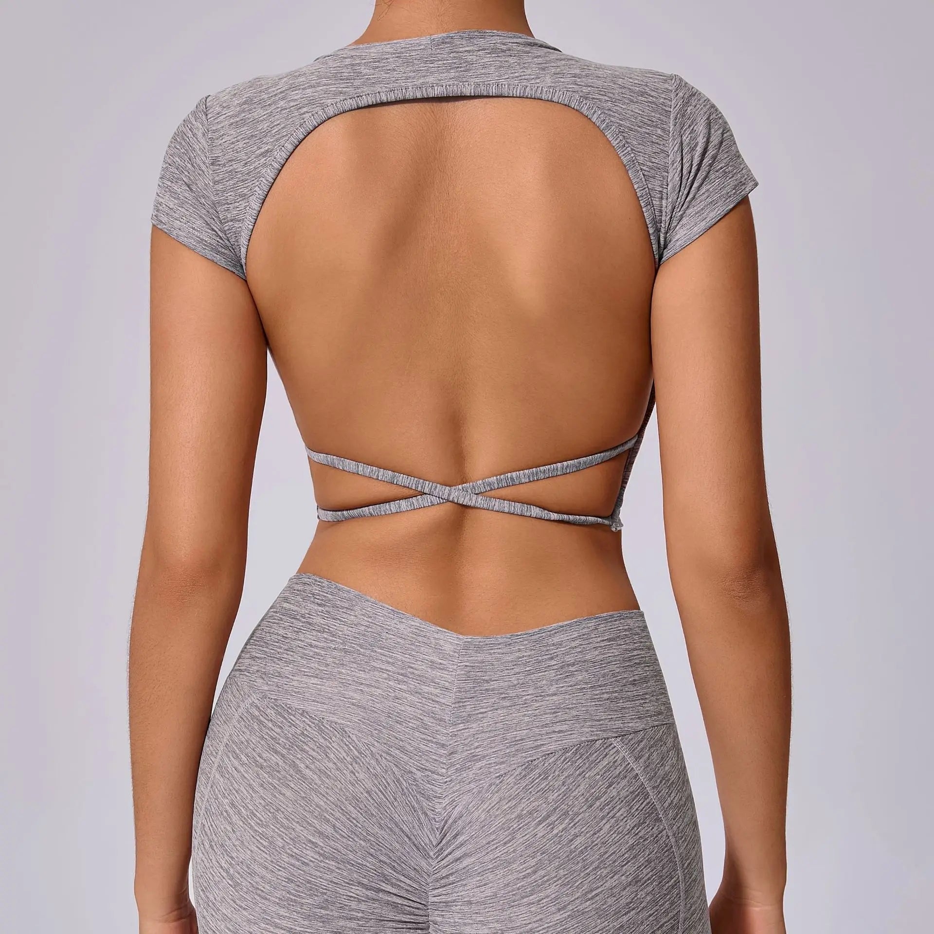 Hollow Beauty Back Crop Top Short Sleeve Workout Yoga Shirt Women Fitness Workout Tops Gym Clothes Sportswear Running T-shirts