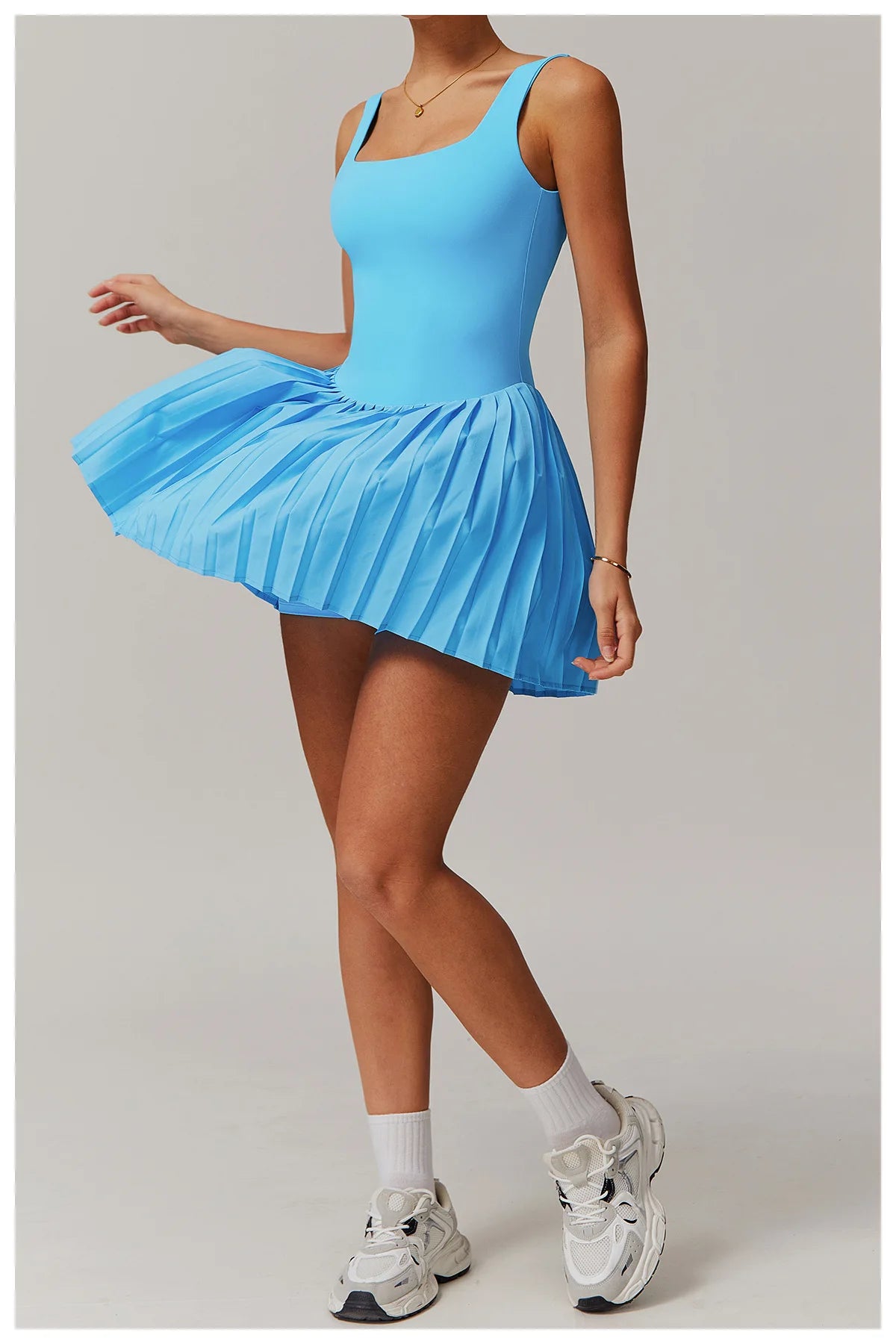 Yoga Set Naked Tennis Dress Women's Jumpsuit Bottom anti Glare Fitness Clothes Sports Running Pockets Pleated Skirt Sports Dress