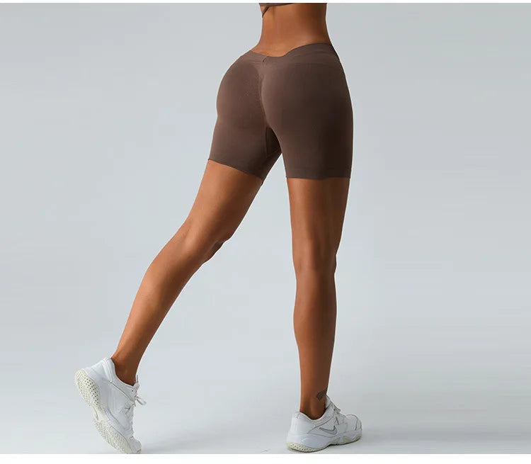 Seamless V Back Yoga Shorts Women Sportwear Fitness Tights Elastic Scrunch Gym Cycling Push Up Running Workout High Waist Shorts
