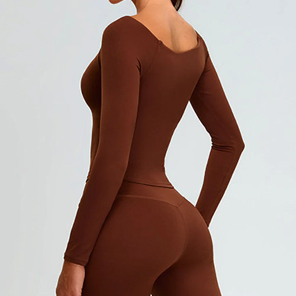 Sexy Off Shoulder Long Sleeved Tops Women's Yoga Long Sleeved Sports T-shirt Top Workout Running Tight Fitting Fitness Clothes