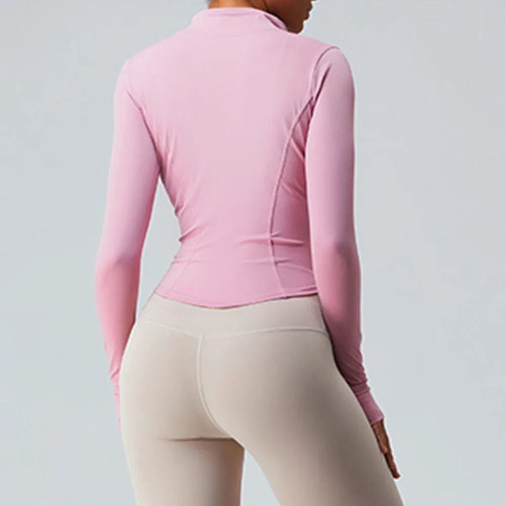 Yoga Long Sleeve Sports Jacket Women Zipper Fitness Yoga Shirt Gym Top Activewear Running Coats Workout Clothes For Cycling Tops