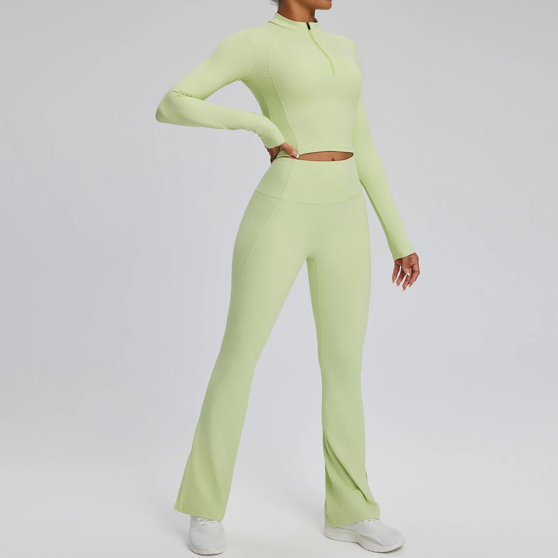 2PCS Yoga Suit Gym Set Women Clothes Running Tracksuit Workout Long Sleeve High Waist Bell-bottoms Sports Shirt Yoga Clothing