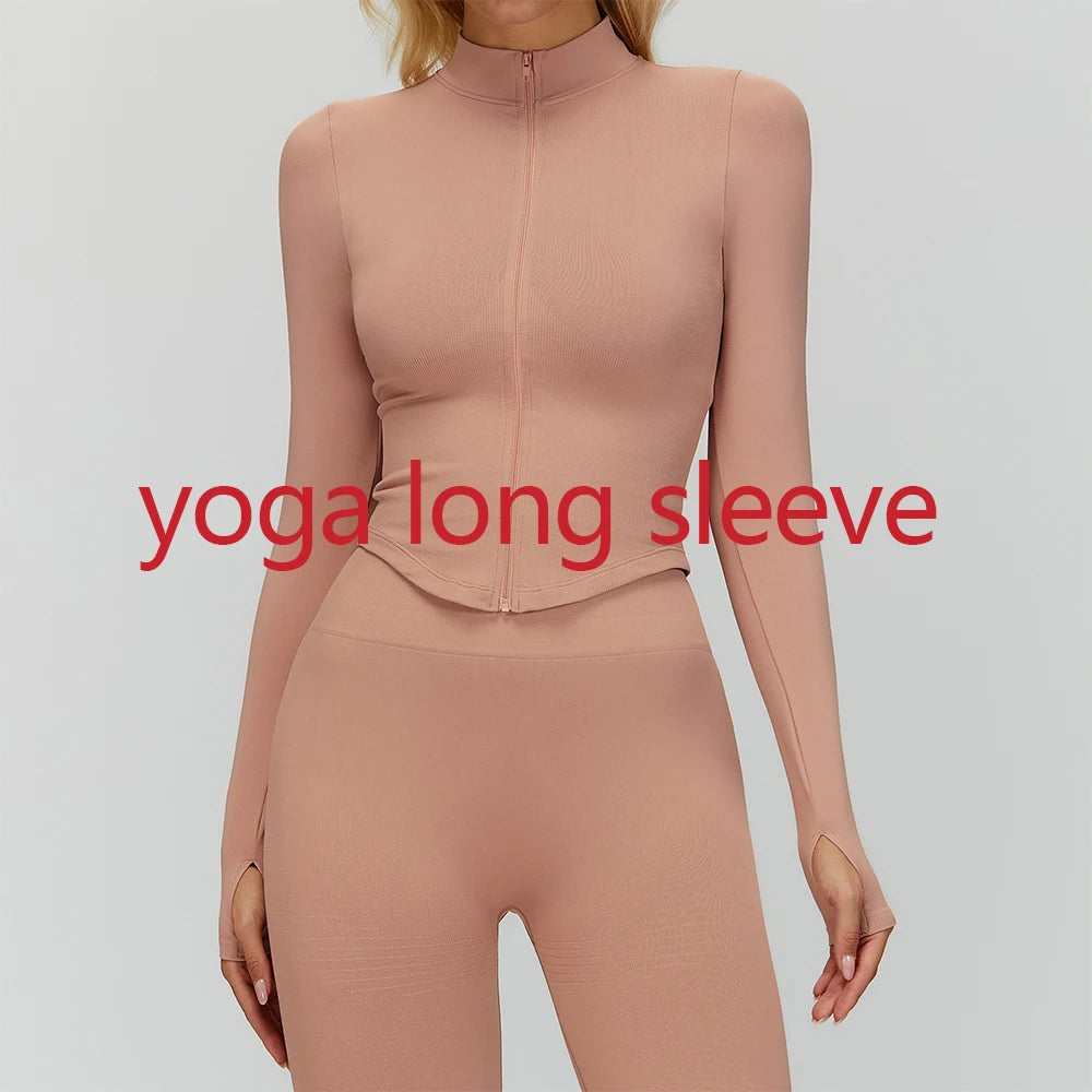 Seamless Outdoor Sports Long Sleeved Women Yoga Coat Quick Dry Zipper Cardigan Stand Up Collar Jacket Running Fitness Jacket Top