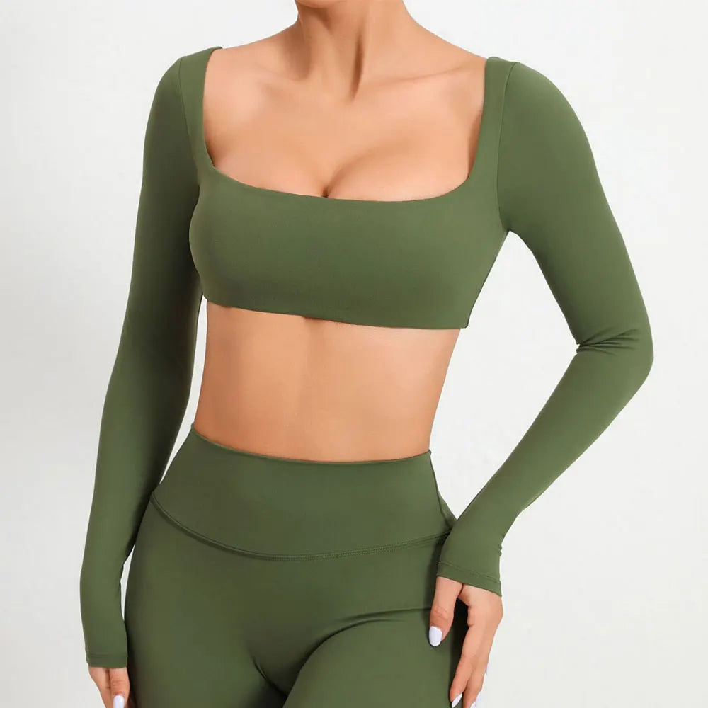 New Sport Shirt Women Clothes Sportswear Long Sleeve T-shirt for Fitness Yoga Wear Ladies Crop Top Gym Workout Top with Cups