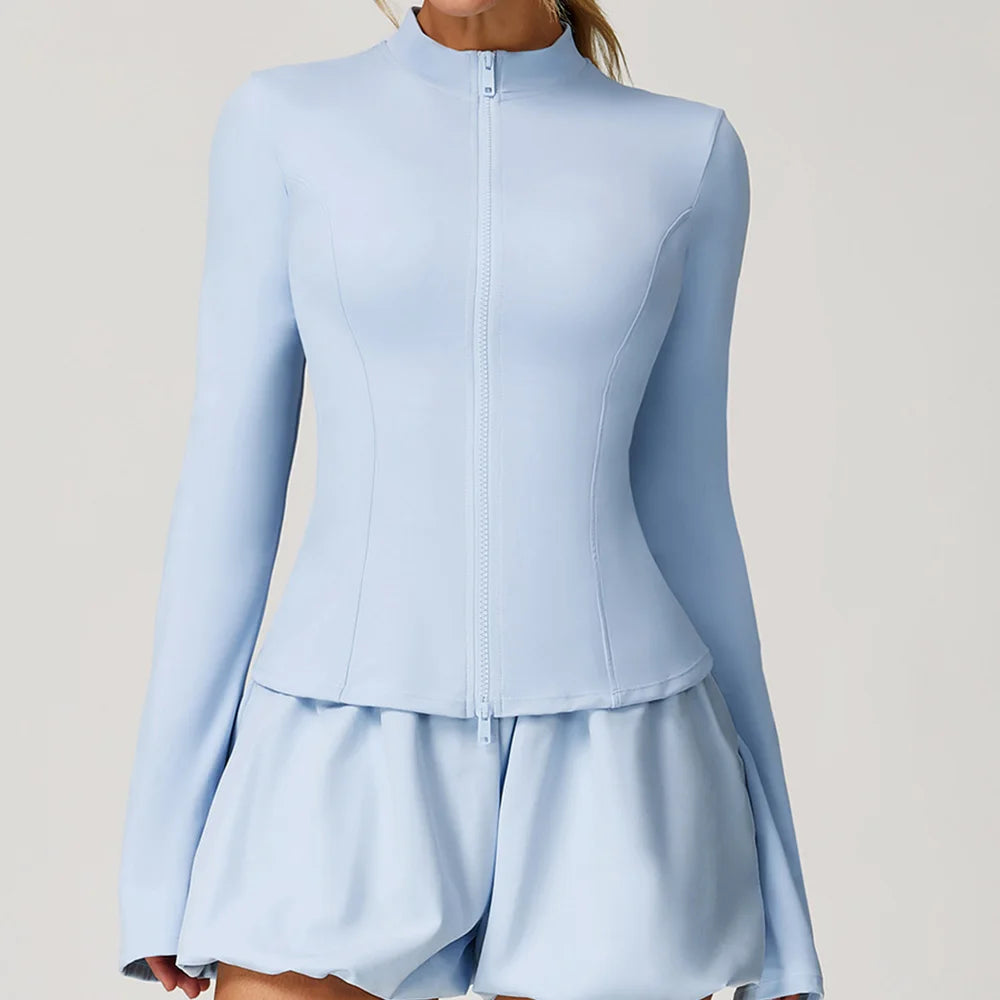 Summer Yoga Suit Women's High-end Standing Collar Long Sleeved Sports Jacket Running Training Fitness Top Windproof Running Suit