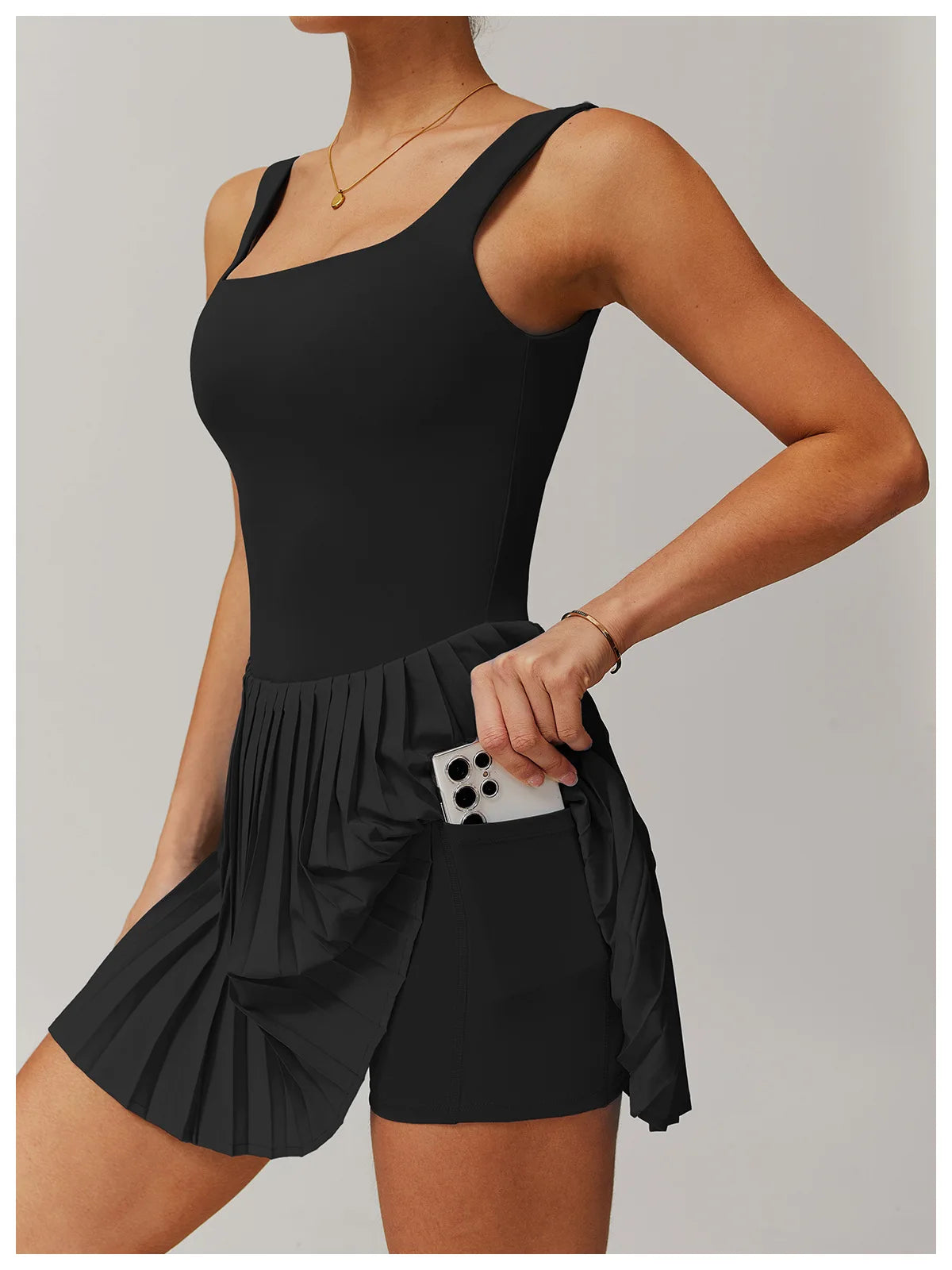 Yoga Set Naked Tennis Dress Women's Jumpsuit Bottom anti Glare Fitness Clothes Sports Running Pockets Pleated Skirt Sports Dress