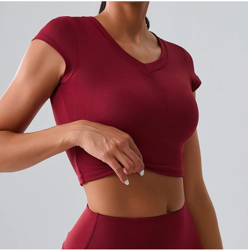 Women Yoga Top Sexy Sport T Shirts Fitness Clothes Workout Short Sleeve Yoga Shirt Gym Top Running Active Wear Push Up Sport Top