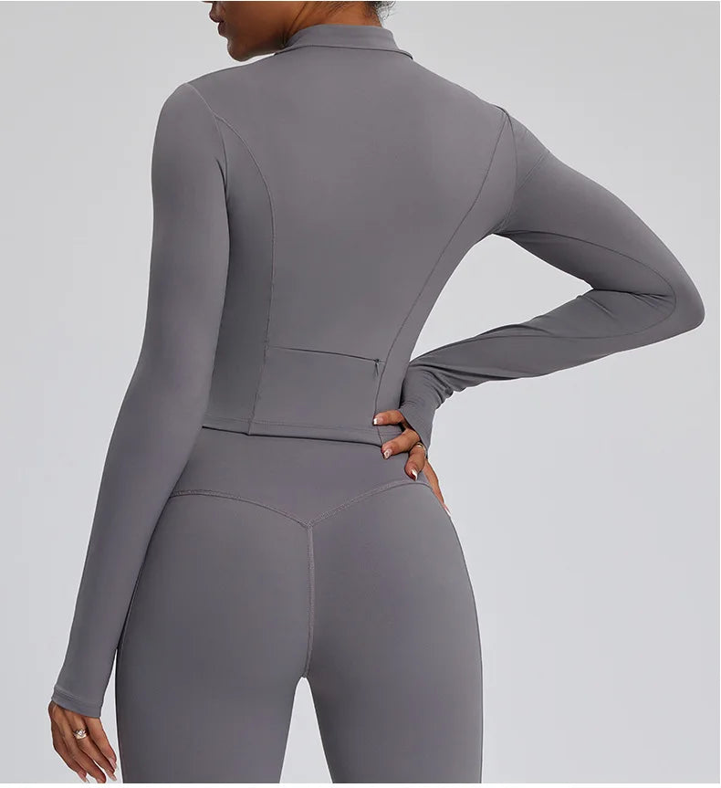 Half Zipper Long Sleeve Yoga Shirts Sport Top Fitness Yoga Top Gym Top Sports Wear For Women Push Up Running Full Sleeve Jacket