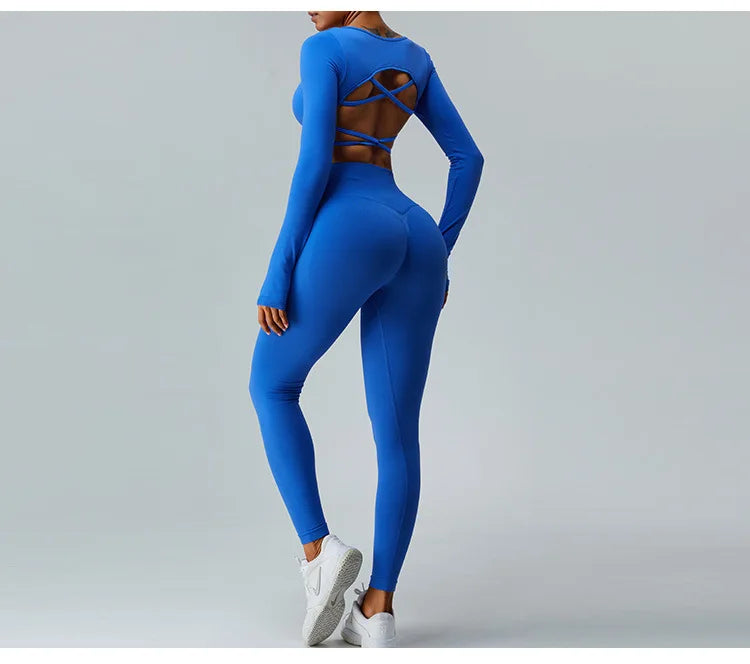 Sexy Women's Backless Shirt Seamless Crop Top Fitness Shirts Long Sleeve Gym Workout Sports Top Woman Front Yoga Tops Activewear