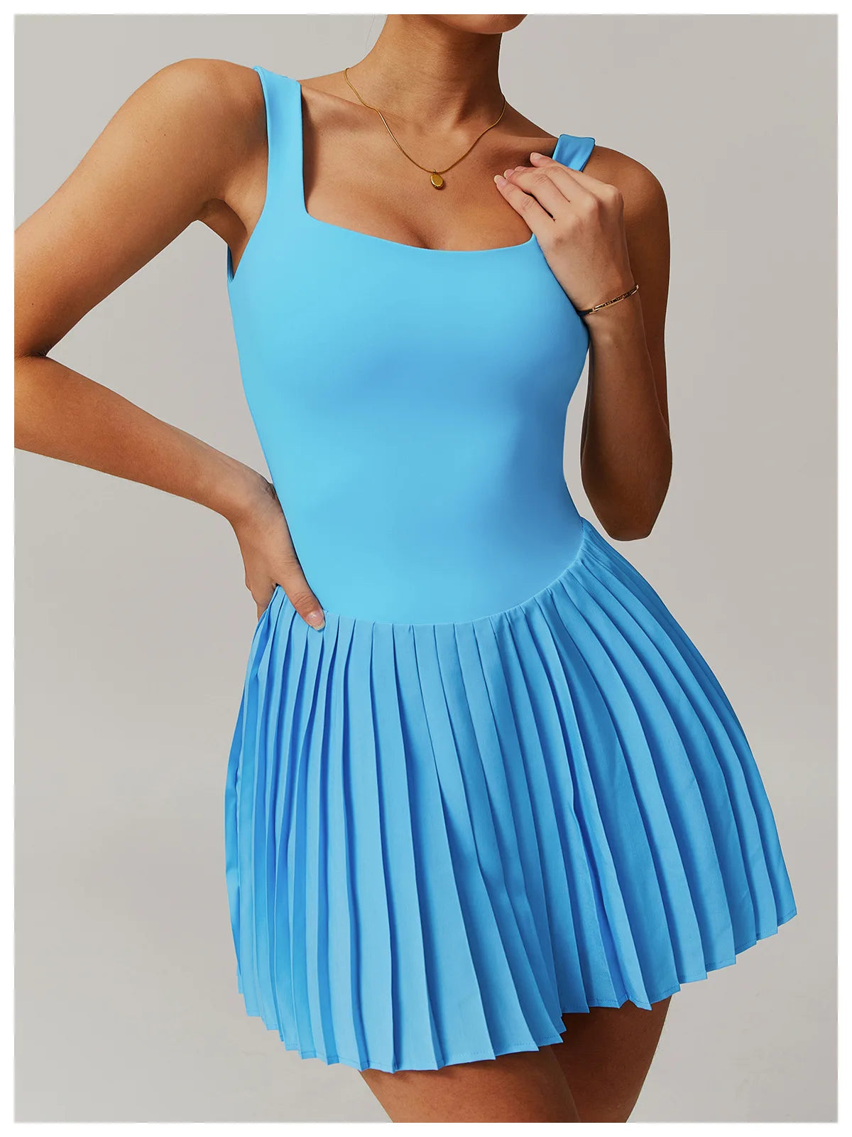 Yoga Set Naked Tennis Dress Women's Jumpsuit Bottom anti Glare Fitness Clothes Sports Running Pockets Pleated Skirt Sports Dress