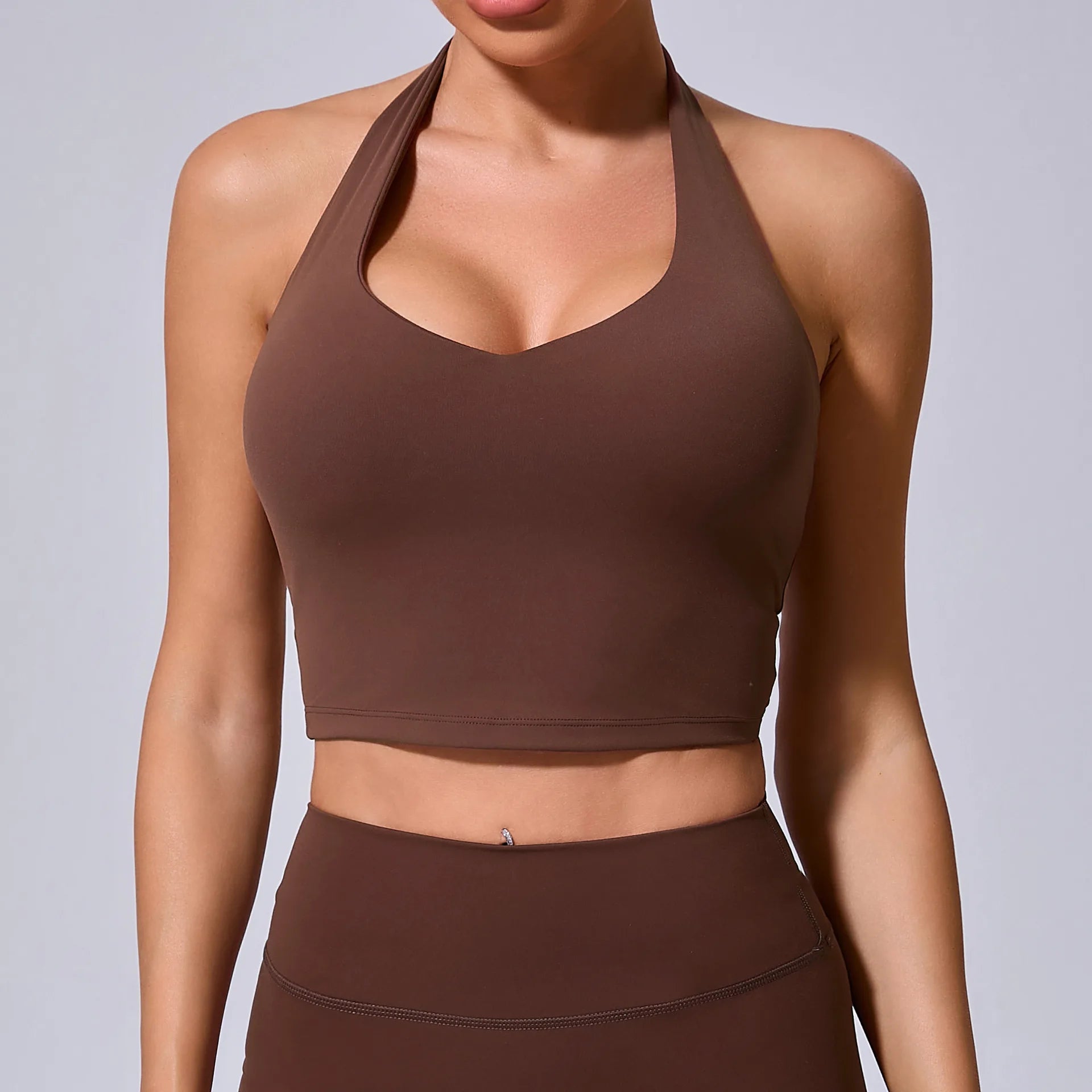 Women Hanging Neck Yoga Sports Bra Breathable Shock Proof Gym Workout Fitness Push Up Top Yoga Running Sportswear Vest Bra
