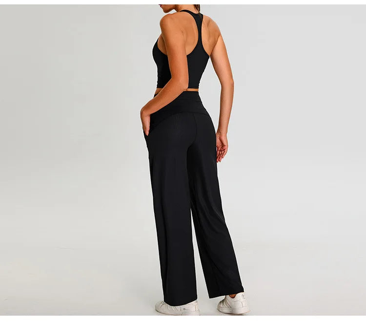 Ribbed Yoga Pants For Women Leggings Gym Workout Leggings High Waist Fitness Leggings Outdoor Running Sports Pants Straight Leg