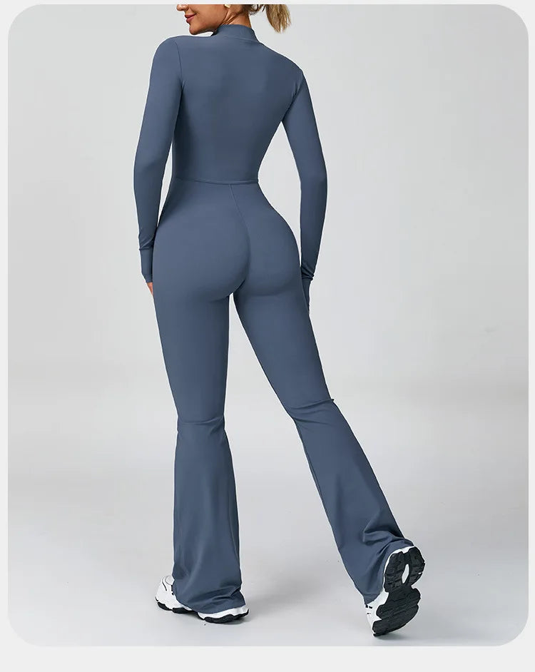 Gym Jumpsuit Women Rompers Fitness Suit Sports Overalls for Woman Tracksuit Yoga Clothing Zipper Long Sleeved Workout Sportswear