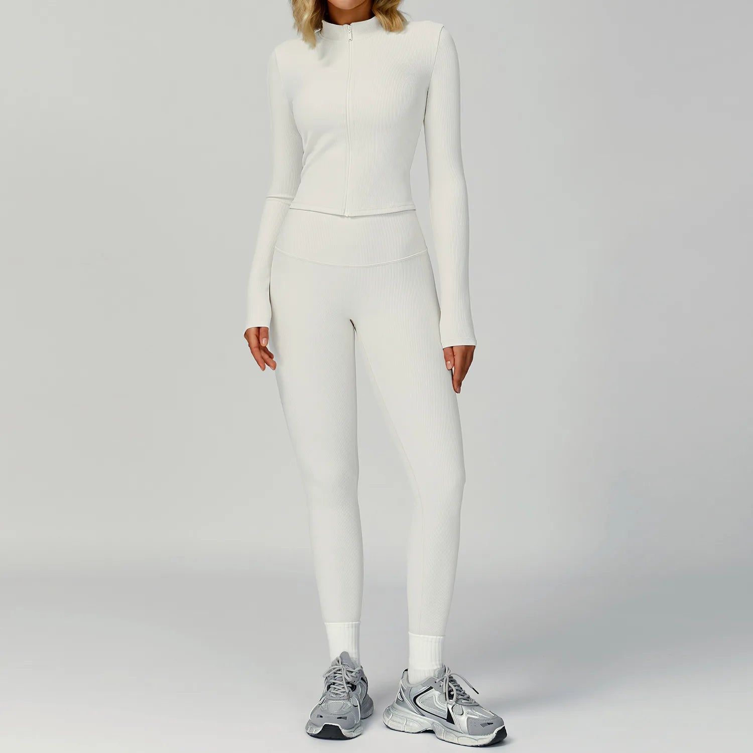 Women Tracksuit 2PCS Yoga Suit Sports Set Quick-Drying Gym Set Running Workout Zipper Long Sleeve Sports Shorts Yoga Clothing