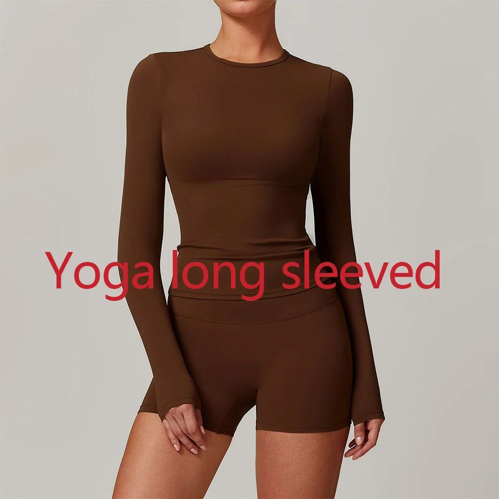 Yoga T-shirts Solid Sports Top Women Long Sleeve Gym Workout Running Shirts Sexy Exposed Navel Quick Dry Fitness Gym Sport Wear